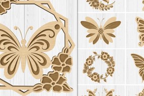 Σετ των 2 Intra απο ξύλο plywood 3mm-4mm πάχος τέχνης τοίχου πεταλούδας και λουλουδιών Δίασταση 30x20 cm INTRAFABR-112746913