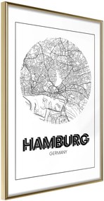 Αφίσα - City Map: Hamburg (Round) - 20x30 - Χρυσό - Χωρίς πασπαρτού