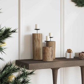 vidaXL Κηροπήγιο 3 pcs Φυσικό Μασίφ ξύλο teak