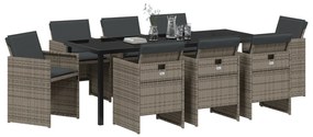 vidaXL 9 κομμάτια σετ τραπεζαρίας κήπου με μαξιλάρια Γκρι Πολυ Ρατάν