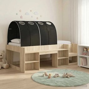 vidaXL Κρεβάτι με Τόνελ με ράφι 3 τμχ. Sonoma Δρυς και Μαύρο
