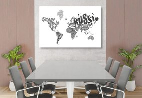 Εικόνα στον παγκόσμιο χάρτη φελλού από επιγραφές σε ασπρόμαυρο - 90x60  transparent