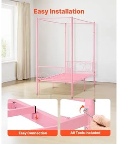 VEVOR Twin Size Canopy Bed Frame Metal Canopy Bed with Headboard &amp; Four Posters