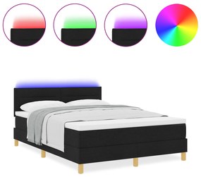 vidaXL Κρεβάτι Box Spring με Στρώμα & LED  Μαύρο 160x200 εκ. Ύφασμα