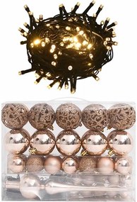 vidaXL Χριστουγεν. Μπάλες Σετ 60 τεμ με Κορυφή &amp; 150 LED Ροζέ/Χρυσό