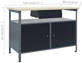 vidaXL Πάγκος Εργασίας με Τρία Πάνελ Τοίχου και Ένα Ντουλάπι