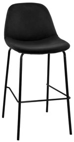 bar stool VINCENT, black velvet, metal legs, 47x51x96