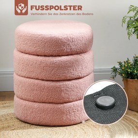 Σκαμπό, στρογγυλό, teddy fleece, έως 120kg, Φ40x45H cm, ροζ