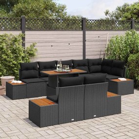 vidaXL Σετ Καναπέ Κήπου με αποθήκευση 9 pcs Μαύρο Πολυ ράταν