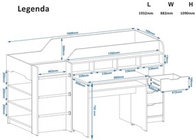 Παιδικό Κρεβάτι Κουκέτα LEGENDA για Στρώμα 190x70cm Sonoma