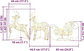 vidaXL LED Ελάφια με 60 LED 3 pcs Θερμό λευκό PET