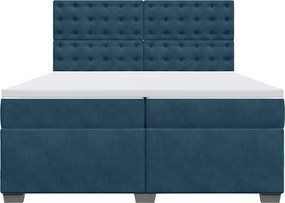 vidaXL Κρεβάτι Boxspring με Στρώμα Μπλε 200x200 εκ. Βελούδινο