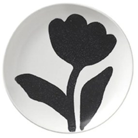 Πιάτο Βουτύρου Flora Ζωγραφισμένο Στο Χέρι Stoneware Άσπρο-Μαύρο Ø15 x H2 cm Broste Copenhagen