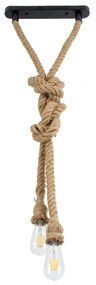 GloboStar® ROPE 01019 Vintage Industrial Κρεμαστό Φωτιστικό Οροφής Δίφωτο 2 x E27 AC220-240V IP20 - Μ38 x Π35.5 x Υ200cm - Μπεζ με 2 Μέτρα Σχοινί Τριχιά - 5 Χρόνια Εγγυηση