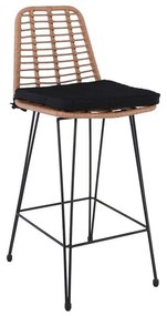 SALSA Σκαμπό BAR-Pro με Πλάτη, Μέταλλο Βαφή Μαύρο - Wicker Φυσικό, με Μαξιλάρι Μαύρο  45x55x75/113cm Ε252,11