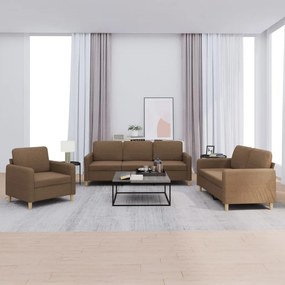 VidaXL Πολυθρόνες Σετ 3 Τεμαχίων Καφέ από Ύφασμα με Μαξιλάρια
