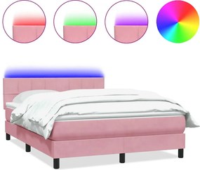 vidaXL Κρεβάτι Boxspring με Στρώμα &amp; LED Ροζ 160x210 εκ. Βελούδινο