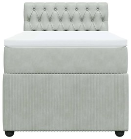 vidaXL Κρεβάτι Boxspring με Στρώμα Ανοιχτό Γκρι 90x190 εκ. Βελούδινο