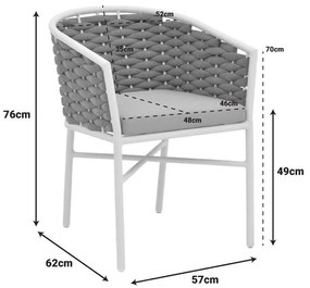 Καρέκλα - Πολυθρόνα Noevo αλουμινίου-pp στοιβαζόμενη με λευκό σκελετό και μαξιλάρι 57x62x77 εκ. 57x62x76 εκ.