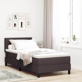 vidaXL κρεβάτι Box Spring με στρώμα και LED Σκούρο Καφέ 90x200 εκ. Υφάσματος