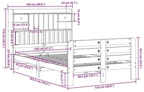 Κρεβάτι Βιβλιοθήκη Χωρίς Στρώμα 120x190 εκ Μασίφ Ξύλο Πεύκου - Καφέ