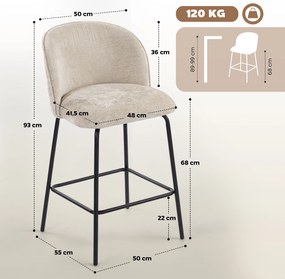 HOMCOM Σετ 2 Σκαμπό Μπαρ με Πλάτη και Υποπόδιο, Πολυθρόνες με Ατσάλινα Πόδια για Νησίδα Κουζίνας, Τραπεζαρία, Μπεζ