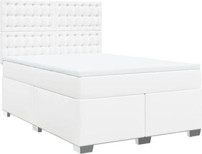 vidaXL Κρεβάτι Boxspring με Στρώμα Λευκό 140x190εκ.από Συνθετικό Δέρμα