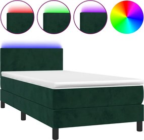 vidaXL Κρεβάτι Boxspring με Στρώμα &amp; LED Σκ. Πράσινο 80x200 εκ Βελούδο