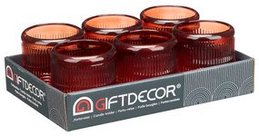 Κηροπήγιο Gift Decor Πορτοκαλί Πλακίδιο Κρυστάλλινο 9 x 9,5 x 9 cm Ρίγες (12 Μονάδες)