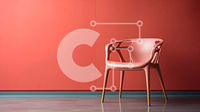 Intra Συλλεκτικό Ξύλινο Παζλ Plywood  4mm - Ροζ καρέκλα μπροστά από τον κόκκινο τοίχο Σε Ξύλινο Κουτί - Διαστάσεις Puzzle: 10x10 cm – 25 κομμάτια