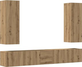 vidaXL Σετ ντουλαπιών τηλεόρασης 5 τεμαχίων Επιτοίχιο Τεχνικής Δρυς