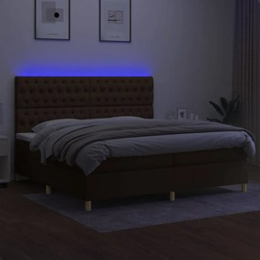 vidaXL Κρεβάτι Boxspring με Στρώμα &amp; LED Σκ.Καφέ 200x200εκ. Υφασμάτινο