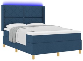 vidaXL Κρεβάτι Box Spring με Ματ και LED Μπλε 140x200 εκ Υφάδι