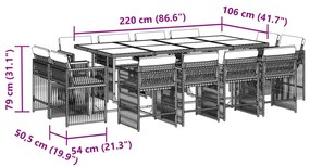 vidaXL Τραπεζαρία Κήπου 13 Τεμαχίων Γκρι Συνθετικό Ρατάν με Μαξιλάρια