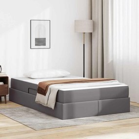 vidaXL Κρεβάτι με αποθηκευτικό χώρο και στρώμα 2 pcs Γκρι Δέρμα