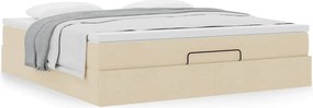 vidaXL Οθωμανικό Κρεβάτι με Στρώμα Κρέμα 160x200cm Ύφασμα