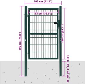 vidaXL Πόρτα Περίφραξης 2D (Μονή) Πράσινη 100x140 εκ.