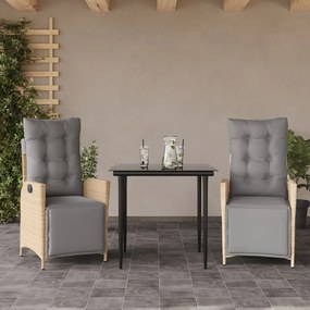 vidaXL Σετ Τραπεζαρίας Κήπου 3 τεμ. Μικτό Μπεζ Συνθ. Ρατάν & Μαξιλάρια
