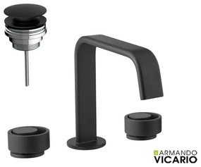 Armando Vicario Halo Black Matt Μπαταρία 3 οπών με βαλβίδα clic-clac+βαλβίδα clic-clac