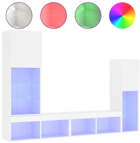vidaXL Έπιπλα Τοίχου Τηλεόρασης 4 τεμ LED Λευκά από Επεξεργασμένο Ξύλο