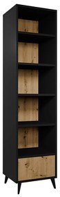 Βιβλιοθήκη Comfivo F107, Ανοιχτό, Με συρτάρια, Πλαστικοποιημένη μοριοσανίδα, Αριθμός συρταριών: 1, 192x50x40cm, 37 kg, Artisan βελανιδιά, Μαύρο