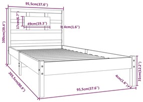 ΠΛΑΙΣΙΟ ΚΡΕΒΑΤΙΟΥ 90 X 200 ΕΚ. ΑΠΟ ΜΑΣΙΦ ΞΥΛΟ 3105650