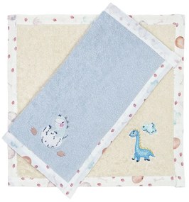 Πετσέτες Βρεφικές Sweet Dino (Σετ 2τμχ) Beige-Blue Nima Towels Set 30x30cm 100% Βαμβάκι