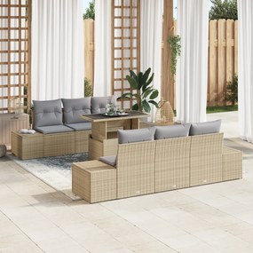 vidaXL 7 Τεμαχίων Σετ Σαφακιού Με Μαξιλάρια Μπεζ Πολυ Ρατάν