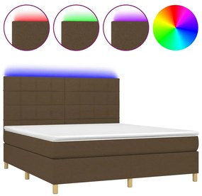 vidaXL Κρεβάτι Boxspring με Στρώμα & LED Σκ.Καφέ 160x200εκ. Υφασμάτινο