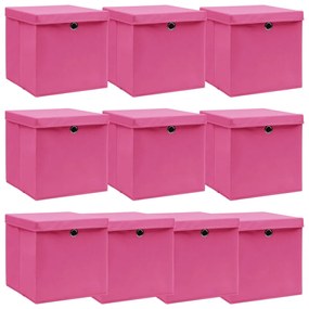 Κουτιά Αποθήκευσης με Καπάκια 10 τεμ Ροζ 32x32x32εκ Υφασμάτινα