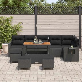 vidaXL Σετ Καναπέ Κήπου Ρυθμιζόμενο ύψος 10 pcs Μαύρο συνθετικό ρατάν