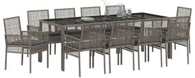 vidaXL Σέτ φαγητού για κήπο 11 pcs Γκρι Πολυ ράταν
