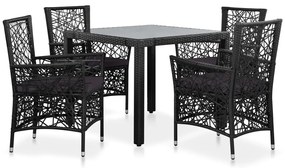 vidaXL Σετ Τραπεζαρίας Εξωτερικού Χώρου 5 τεμ. Μαύρο Συνθετικό Ρατάν