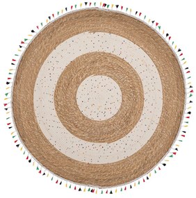 Χαλί Jute-Βαμβακερό Boho Στρογγυλό 150εκ. Καφέ-Natural Με Πολύχρωμα Κρόσσια iliadis 90164
